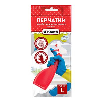 Перчатки латексные БИКОЛОР синий+жёлтый Komfi (12)